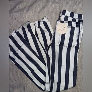 Super flare pants. Blue and white striped.